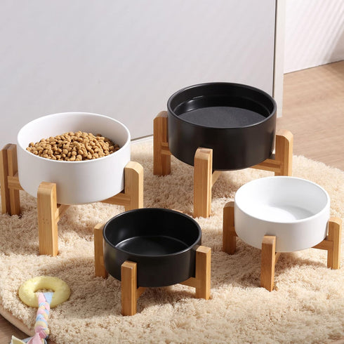 Petygooing Black Elevated/Raised Ceramic Dog Bowl for Small Breeds, Dog Food Water Dish with Stand,Pet Feeding Bowl with Anti Slip Rubber for Cats...