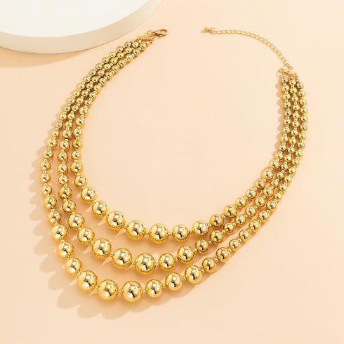 4-5PCS Gold Silver Beaded Necklace Exaggerated Long Dangle Earrings Bracelet Rings Jewelry Set for Women,Chunky Teardrop Ball Stackable Choker Nec...