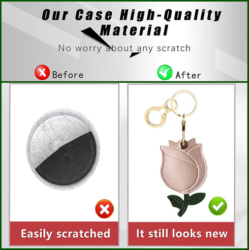 Leather Keychain Holder Case Compatible with Apple AirTag, Cute Protective Air Tag Cover with Keychain Ring, Anti-Scratch Finder GPS Tracker Case ...