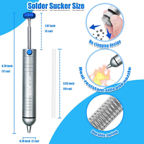 Kaisi Solder Sucker No Clog Desoldering Pump with Powerful Vacuum Suction Replaceable Heat Resistant Silicone Tube for Cooperate Soldering and Des...