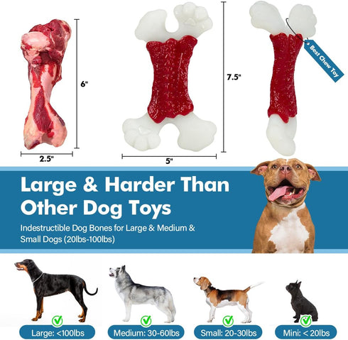 Dog Toys for Aggressive Chewers, Dog Toys for Large Dogs, Indestructible Dog Bones for Aggressive Chewers, Tough and Durable Dog Chew Toy, Real Ba...