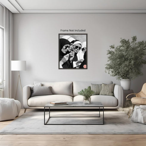 Posterizer 1 pcs-black-and-white photograph captures an unconventional nuns smoking 2-Photography Art-Comedy Art-Living Room Bedroom Decor- unfram...