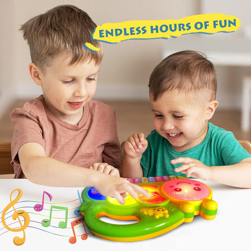 Baby Piano DrumToy, Caterpillar Piano Keyboard Drum Light Up Sound Musical Toy, Learning Educational Interactive Infant Toddler Kids Toys Gift for...