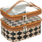 Double Layer Cosmetic Bag Toiletry Bag Makeup Bag Organizer Large Capacity Waterproof Makeup Case for Travel and Daily Use (coffee diamond plaid)...
