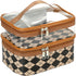 Double Layer Cosmetic Bag Toiletry Bag Makeup Bag Organizer Large Capacity Waterproof Makeup Case for Travel and Daily Use (coffee diamond plaid)...