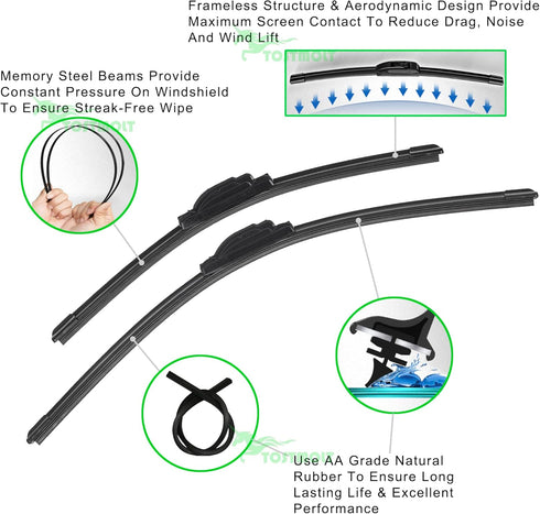 2pcs 21"+24" Universal Hook U/J Bracketless Curved Premium All-Season Front Windshield Wiper Blades Set of 2 Combo Pack New Factory Replacement AA...