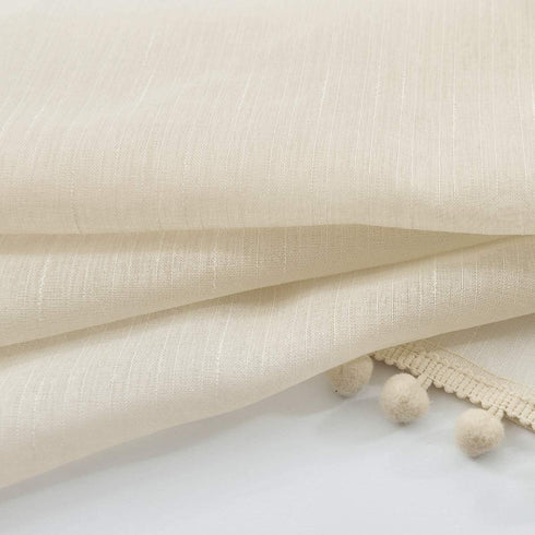 Treatmentex Pom Pom Linen Sheer Curtains for Living Room 63 inches Length Slub Textured Natural Farmhouse Window Sheers Drapes 52" w x 2 Pack, Rod...