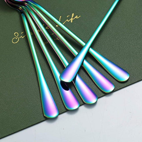 Rainbow Iced Tea Spoons, Kyraton Stainless Steel 7.5" Long Handle Mixing Spoon With Colorful Titanium Plating, Coffee Spoons, Stirring Bar Spoon, ...