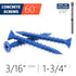 3/16" x 1-3/4" Concrete Screw Anchor, Blue Flat Head Screws for Anchoring to Masonry, Brick, Block, Cement or Stucco (Pack of 60)...