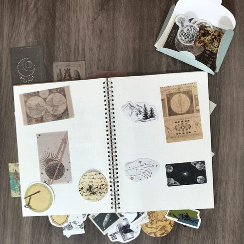 Vintage Scrapbooking Material Paper Sticker Set Universe Constellation Planet Moon Earth Map Art Project DIY Supplies for Scrapbook Journal Planne...