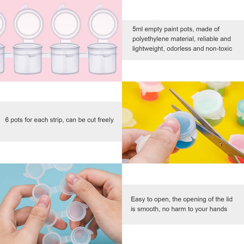 120 Paint Pots with Lids, 5ml/0.17oz Large Empty Paint Pots with Lids, Easy Open Acrylic Paint Container Paint Strips for Kids Classroom School Pa...