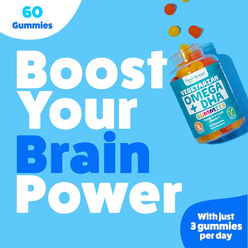 Feel Great Omega & DHA Gummies for Adults Plant Based Omega 3 Fish Oil Alternative | Vegetarian | Vitamin C, Chia, and Omega3, Supports Brain, Imm...