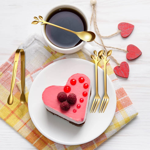 Leaf Coffee Spoons, Mini Serving Tongs and Appetizer Forks Stainless Steel Sugar Cube Tongs Dessert Spoons Metal Dinner Forks for Dessert Coffee T...