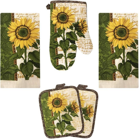 Lobyn Value Packs Kitchen Towel 5 Piece Linen Set 2 Towels 2 Pot Holders 1 Oven Mitt (Sunflower 2)...