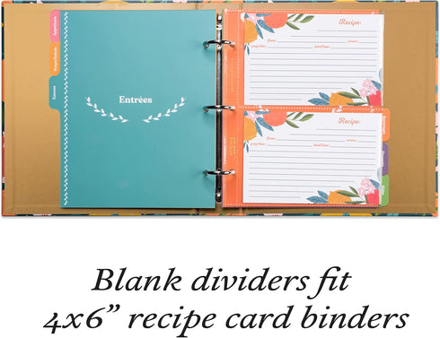 Jot & Mark Blank Recipe Binder Dividers with Tabs | Six Customizable Organizer Dividers for 8.5"x9.5" 3-Ring Binders (Rainbow)...