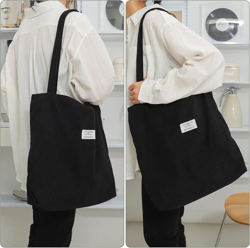Corduroy Tote Bag for Women Large Hobo Bags Tote Bag with Zipper Casual Shoulder Handbags Work Shopping Bag...