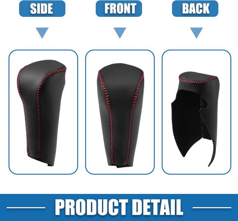 Gear Shift Head Knob Cover Transmission Lever Trim for Honda Civic 2006-2011 for Honda Ciimo 2011-2015 Faux Leather Black Red Stitches...