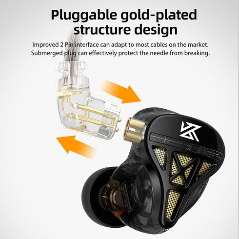 KZ DQS Dynamic Driver Semi-Open HiFi Sound in-Ear Headphones/Earphones/Earbuds, KZ Extra Bassy Drummer in Ear Monitor Headset (Black, with Microph...