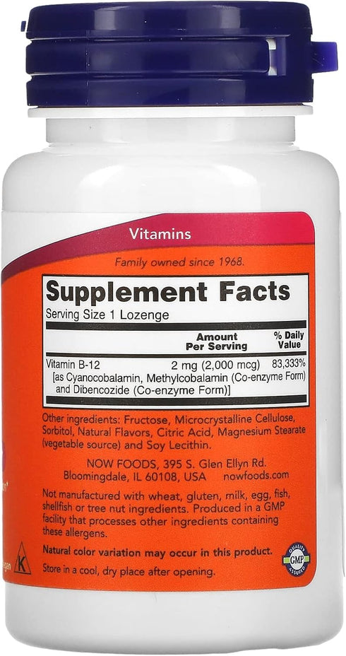 NOW Supplements, B-12 2,000 mcg, Energy Production*, Nervous System Health*, 100 Lozenges...
