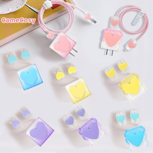 Cute Cable Protector for iPhone Charger Adapter with Gradient 3D Love Heart Design for Women Girls,Transparent Data Line USB Cover Wire Cord Saver...