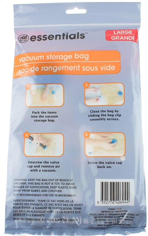 3 NEW ESSENTIALS Large VACUUM STORAGE BAG SPACE SAVER 17.5 in x 27.5 in...