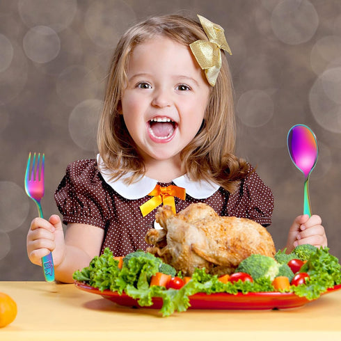 Pimoys 12 Pieces Toddler Utensils Kids Rainbow Silverware Set, Stainless Steel Childrens Safe Forks and Spoons, Metal Kids Cutlery Set, Dishwasher...
