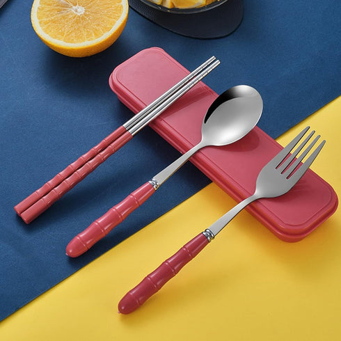 Travel Utensils Portable Silverware Cutlery Set Stainless Steel Reusable Flatware Portable Fork Spoon Chopsticks with Case for Camping Picnic Hiki...