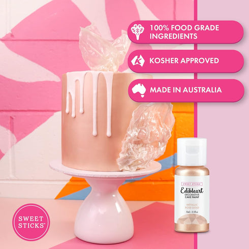 Sweet Sticks Edible Art Decorative Cake Paint 0.5 Ounce (15 Milliliters), Metallic Rose Gold...