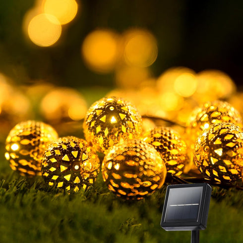 Solar String Lights for Outside, 9.8FT 20LED Outdoor Solar String Lights with 8 Mode, Moroccan Solar Fairy Lights, Waterproof Globe Solar Twinkle ...