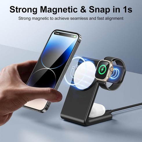 3 in 1 Magnetic Wireless Charging Station, Wireless Charger for Magsafe with PD 20W Adapter for iPhone 15 14 13 12/Pro/Pro Max/Plus/Mini, Apple Wa...