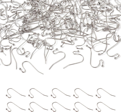 Pandahall 300pcs Stainless Steel Earring Hooks Surgical Hook Earwire with Ball End Fish Ear Wire for Jewelry Making 22x12x2mm...