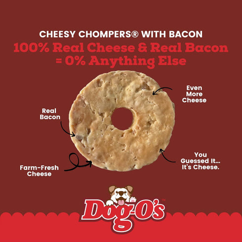 DOG-O'S CHEESY CHOMPERS, Bacon, All-Natural, Made in The USA, Grain Free, Gluten Free, Real Cheese Treats for Medium & Large Dogs (Pack of 2 Crunc...