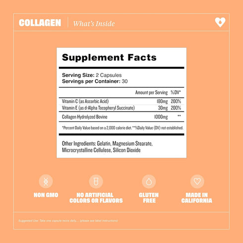 Health by Habit Collagen Supplement (60 Capsules) - Vitamin C & Vitamin E, 2000mg, Collagen Peptides, Superior Absorption, Support your Skin, Non-...