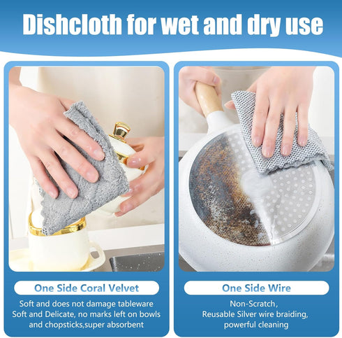 3pcs Upgraded Wire Dishwashing Rag for wet and dry, cleaning rags,Wire on one side and microfiber cleaning cloth on The other,2024 Non Scratch wir...