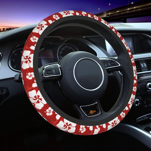 Delerain Hibiscus Flowers Steering Wheel Covers, Anti Slip Elasticity Car Accessories Steering Wheel Protector Universal 15 Inch for Women Man...