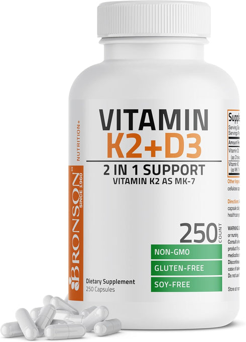 Bronson Vitamin K2 (MK7) with D3 Supplement Bone and Heart Health Non-GMO Formula 5000 IU Vitamin D3 & 90 mcg Vitamin K2 MK-7 Easy to Swallow Vita...