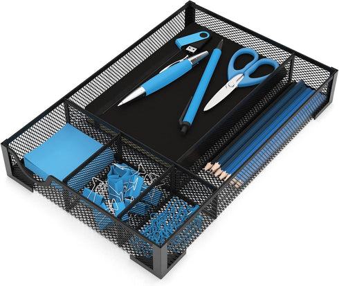 Small Metal Drawer Organizer, Pen Pencil Mesh Desk Organizer Tray for Office, Desktop, Bathroom, Kitchen, Makeup, Vanity, 12.3" x 8.4" x 1.8"...