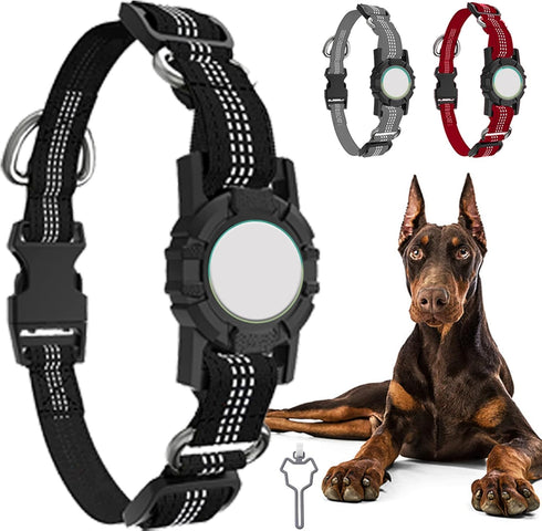 Airtag Dog Collar Adjustable Reflective Apple Air Tag Dog Collar Soft Nylon Dog Collars with Air Tag Holder Case Integrated Air Tag Accessories Pe...