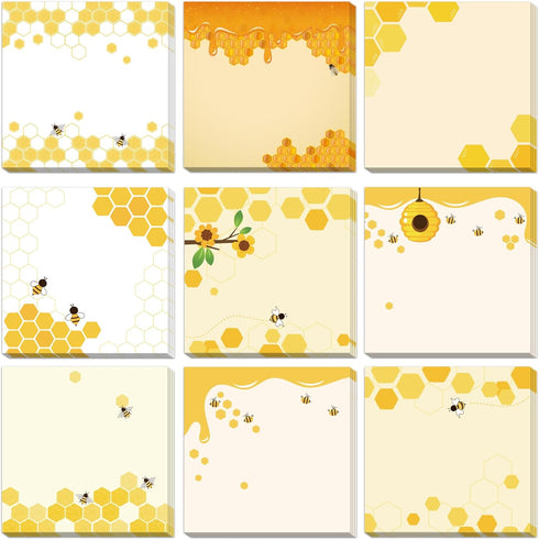 9 Pieces Bee Sticky Notes 3x3 Inch Cute Bee Note Pads Adesive Bee Memo Notes for School Office Home Supplies Students Teachers Gift...