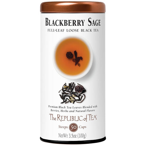 The Republic of Tea Blackberry Sage Full-Leaf Loose Black Tea, 3.5 oz Tin | Steeps 50 Cups...
