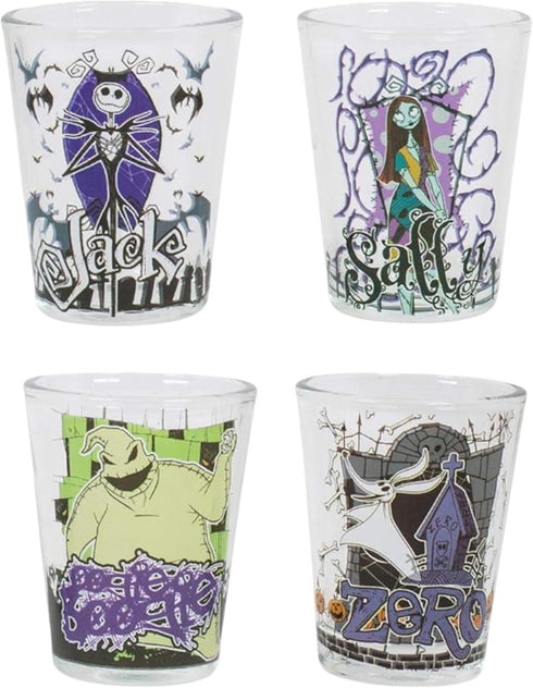 Silver Buffalo Disney Nightmare Before Christmas Featuring Jack Skellington, Sally, Oogie Boogie, and Zero 4 Pack Mini Glasses, 1.5 Ounces...