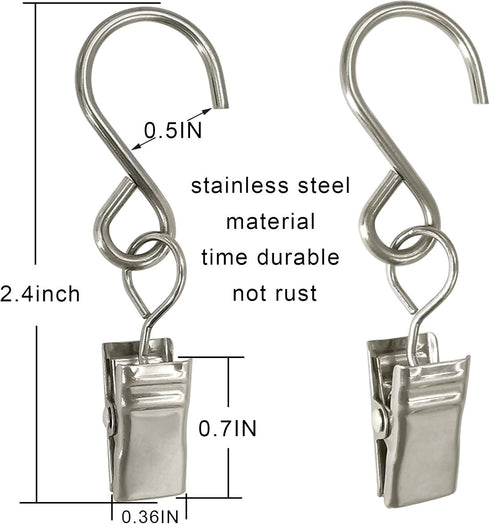 Stainless Steel S Hooks Curtain Clips, 50 Pack Hanging Party Lights Clips, Hangers Gutter Photo, Art Craft Display, 2.4 Inch Long, Silver...