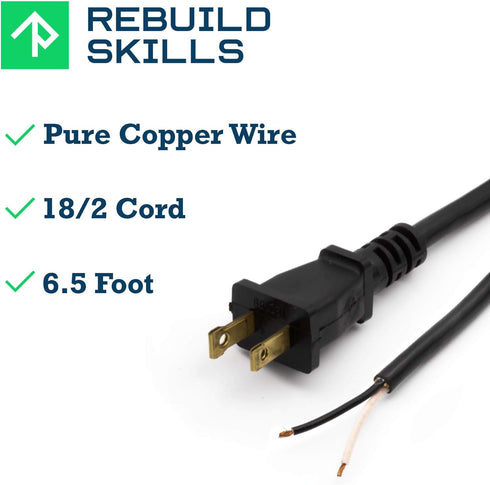 Rebuild Skills Replacement Power Tool Cords for Drills, Sanders, chop saws, Grinders, vacuums, Miter saws, appliances, Motors and Power Tools (6' ...
