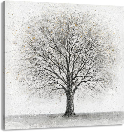 Yelash Abstract Black and White Tree Picture Decor Canvas Wall Art Life Painting with Gold Landscape for Home Bedroom Decoration 12x12...