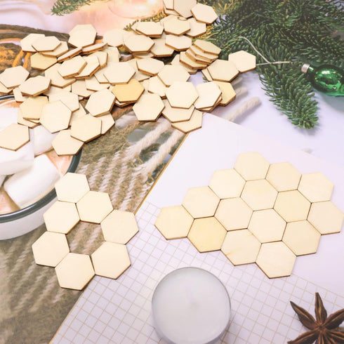 Honbay 100PCS 25mm/1Inch Hexagon Unfinished Craft Wood...