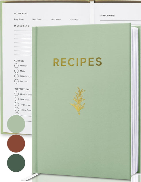 Perfect Blank Recipe book - Write in Your Own Recipes,Organize Your Recipes- Waterproof Cover and 50 Blank Pages Recipe Notebook (sage green)...