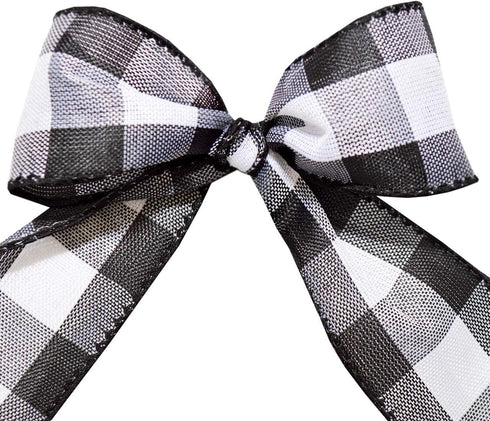Morex Ribbon 7398.60/50-613 Cambridge 2.5" X 50 YD Wired Ribbon, Black and White, Buffalo Check Plaid Ribbon for Gift Wrapping, Christmas Decorati...