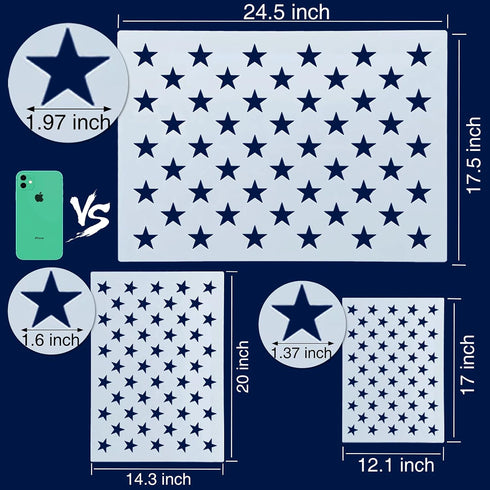 Jumbo American Flag 50 Star Stencil Template, 24.5'' x 17.5'', 3 Sizes Large Plastic Stencil Template for Painting on Wood, Fabric, Paper, Airbrus...