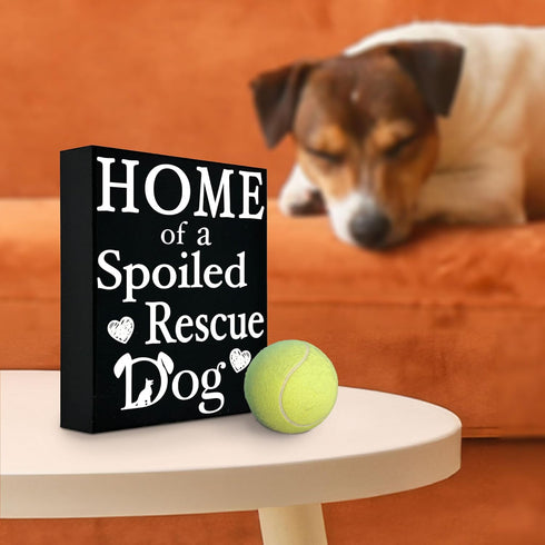 Home of a Spoiled Rescue Dog Wooden Sign, Black and White Dog Lover Decor, Gift for Pet Owners Dog Moms, Made in USA...