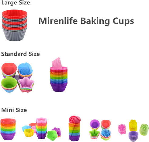12 Pack Reusable Nonstick Jumbo Silicone Baking Cups, Cupcake and Muffin Liners, 3.8 Inch Large Size, Red and Gray Colors, Round...